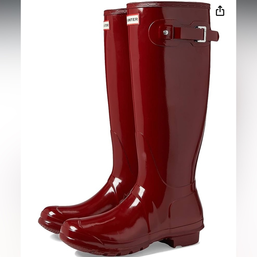 Maroon Hunter Boots with socks